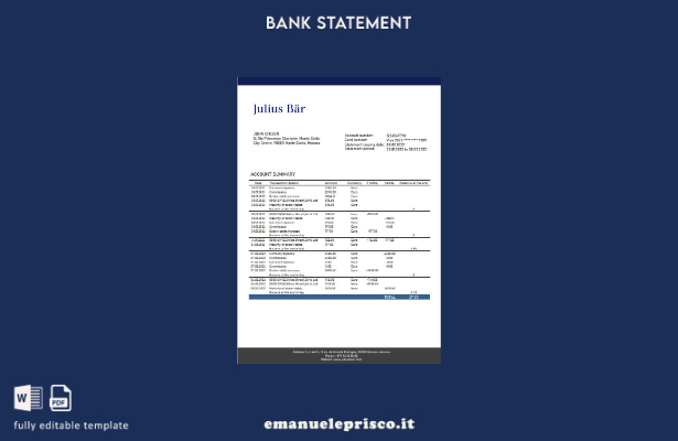 modello word di estratto conto bancario Monaco Julius Bar in stile verificato